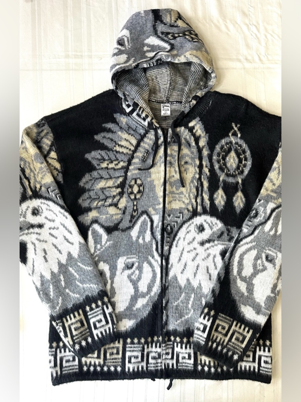 Men's Hooded Zip Sweater Jacket - Black & Gray Pattern